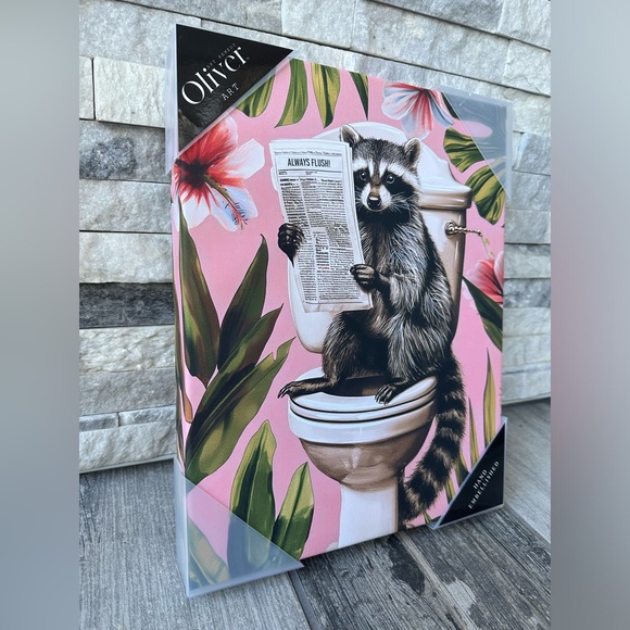 Raccoon on Toilet reading Paper “ Always Flush “  Bathroom Wall Art Home Decor - Picture 3 of 11